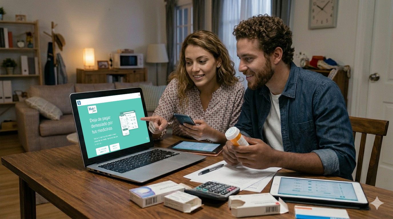 Pareja revisando precios de medicamentos en Medsfinder